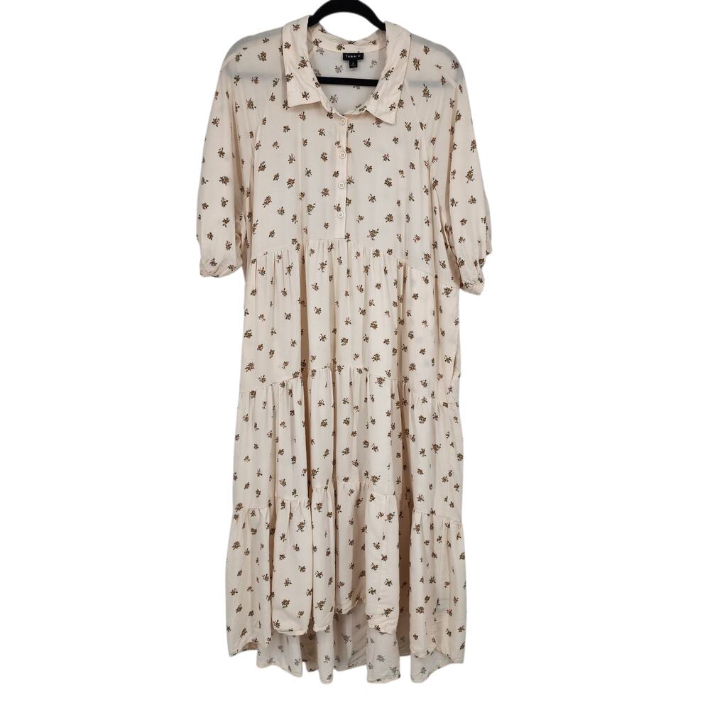 Torrid Cream Micro Floral Hi-Low Tiered Ruffle Puff Sleeve Shirt Dress Size 2X